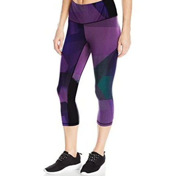 Lucy Pants - Lucy Purple Green Geometric Crop Tights Leggings S